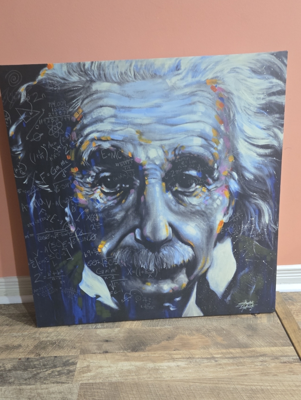 Einstein Abstract Blue Portrait Canvas Art - Home Art